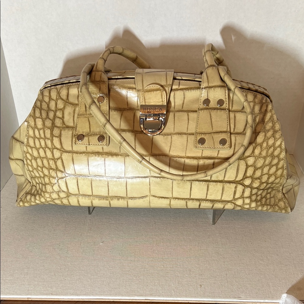 Bosca Tan Crocodile Embossed Shoulder Bag